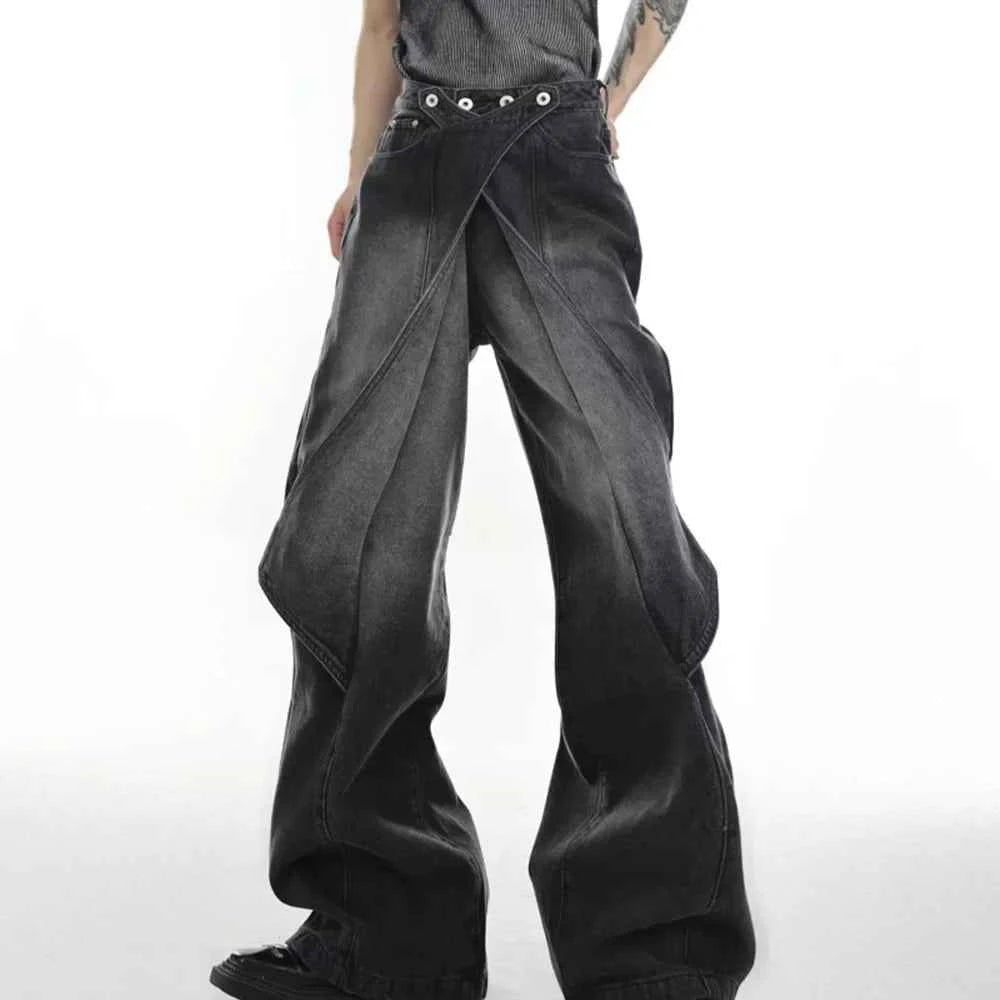 Vintage Streetwear Gradient Flared Wide Leg Jeans