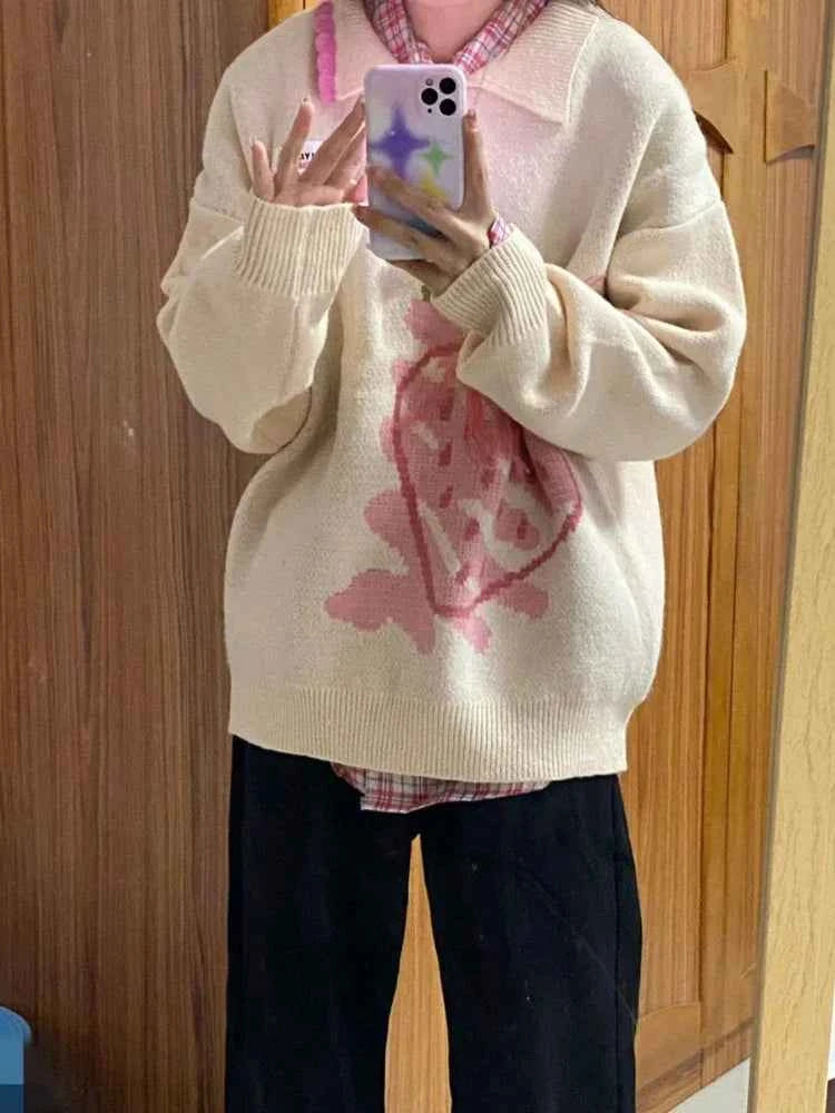 Cute Loose Knit Strawberry Sweater