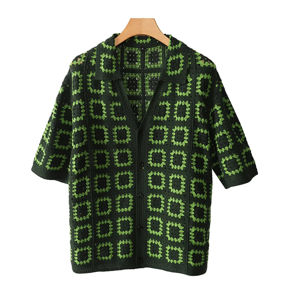 V-Neck Knitted Short Sleeve Shirt