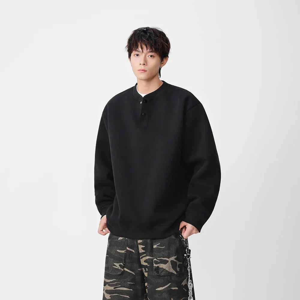 Casual Stand Collar Button Detail Sweatshirt