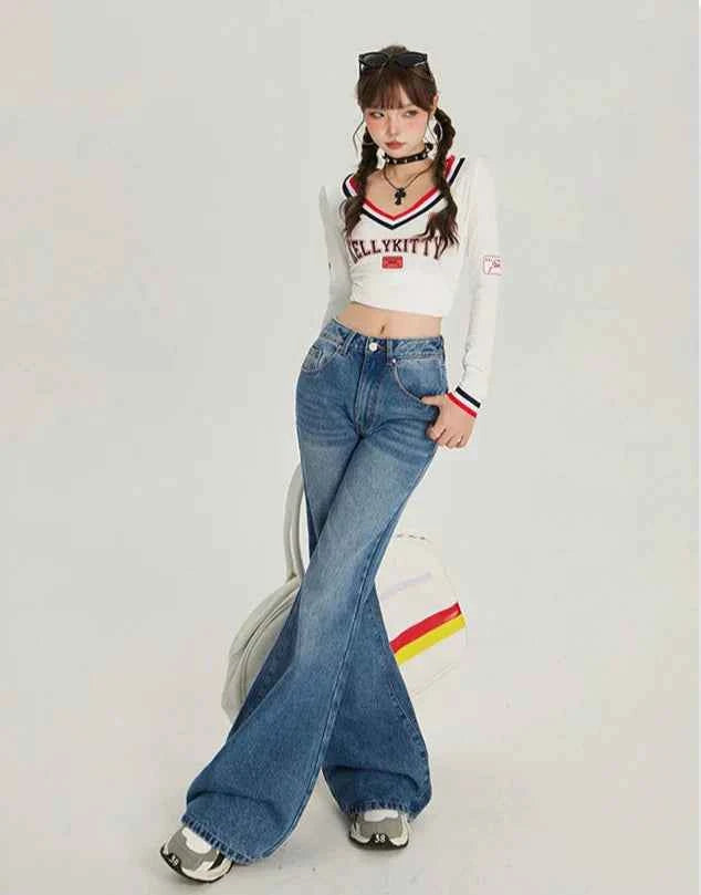 Retro High Waist Flared Light Jeans