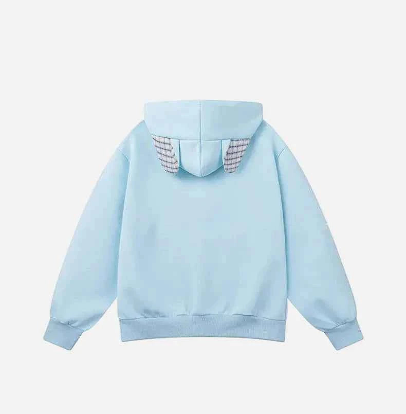 Streetwear Oversized Plaid Cat Ear Hooded Sweatshirt