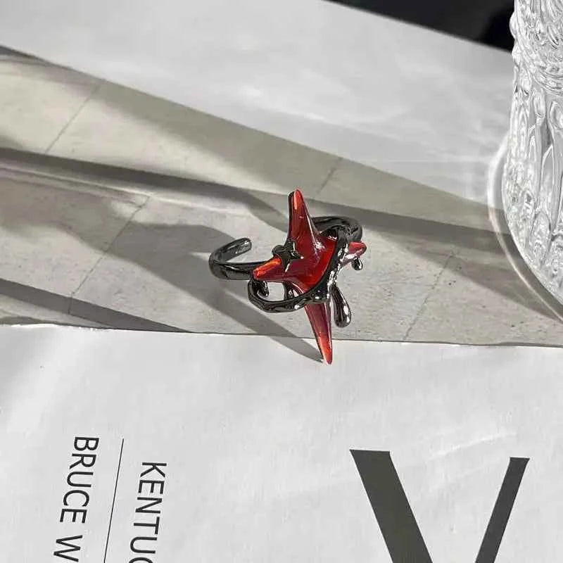Gothic Cross Star Stone Moon Ring