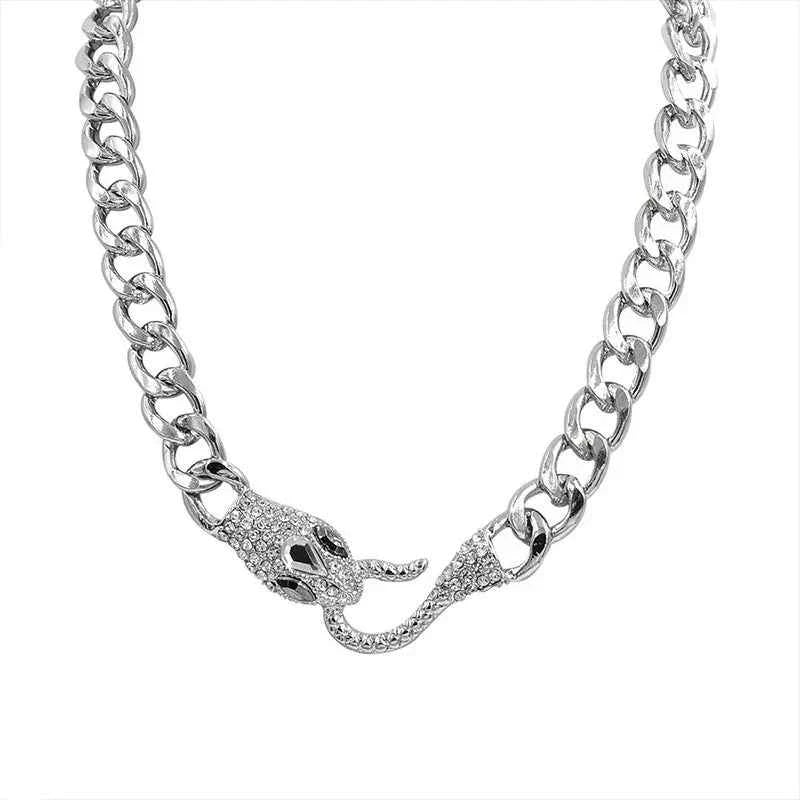 Black Cuban Chain Medusa Snake Necklace
