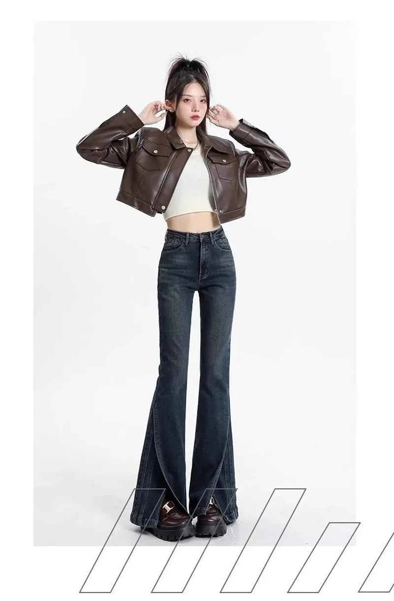 Women Retro High Waisted Flared Jeans