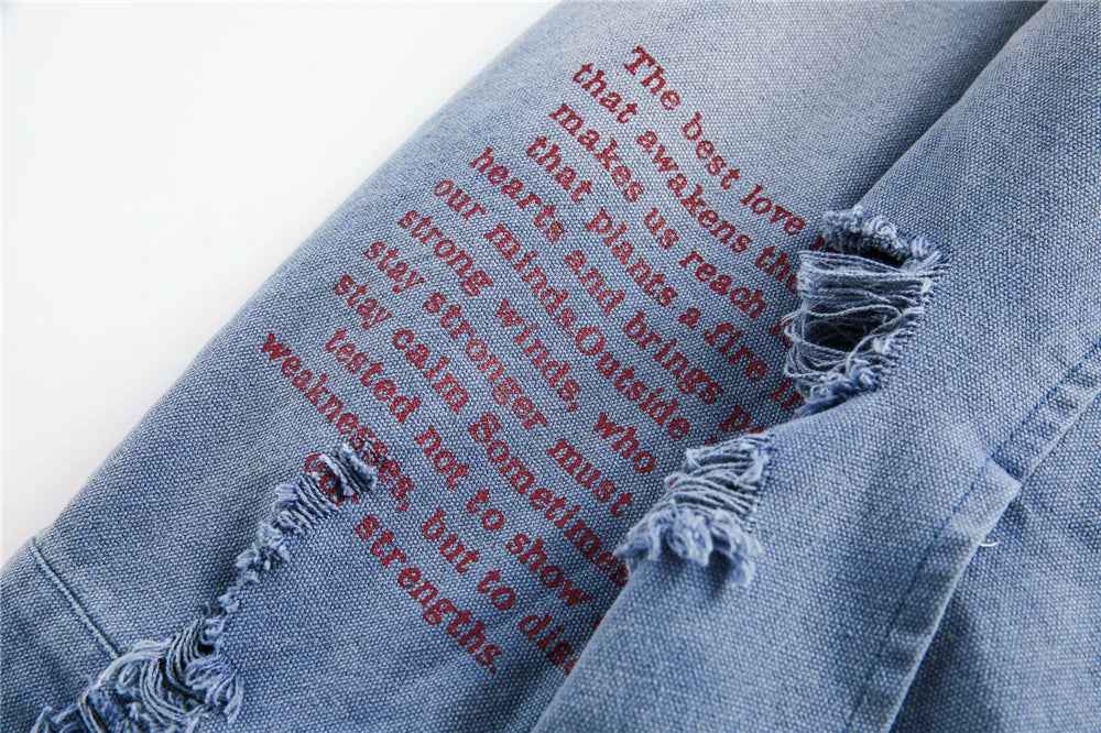 Trendy Streetwear Blue Distressed Denim Jacket