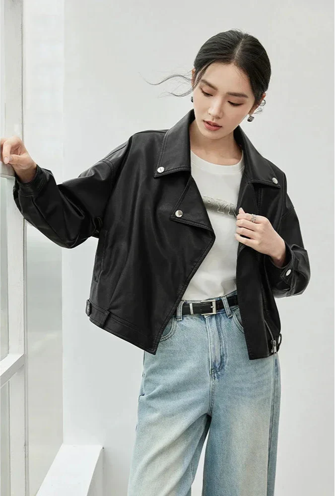 Stylish Faux Long Sleeve Leather Jacket - Luxuryurbanwear