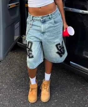 Retro Y2K Embroidered High Waist Denim Short