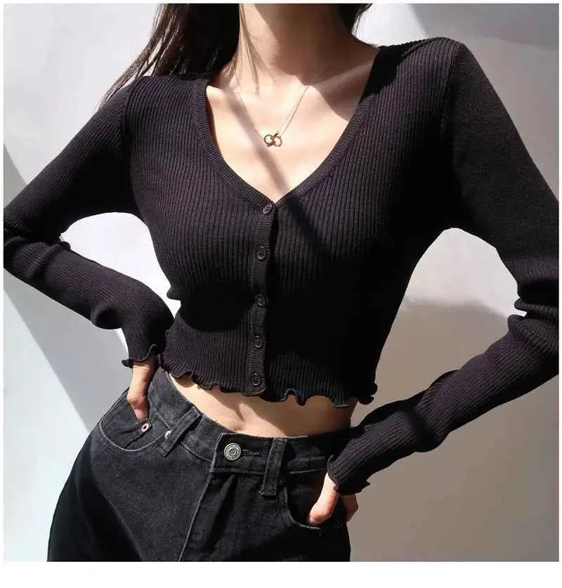 Women Chic Knitted V-Neck Crop Cardigan