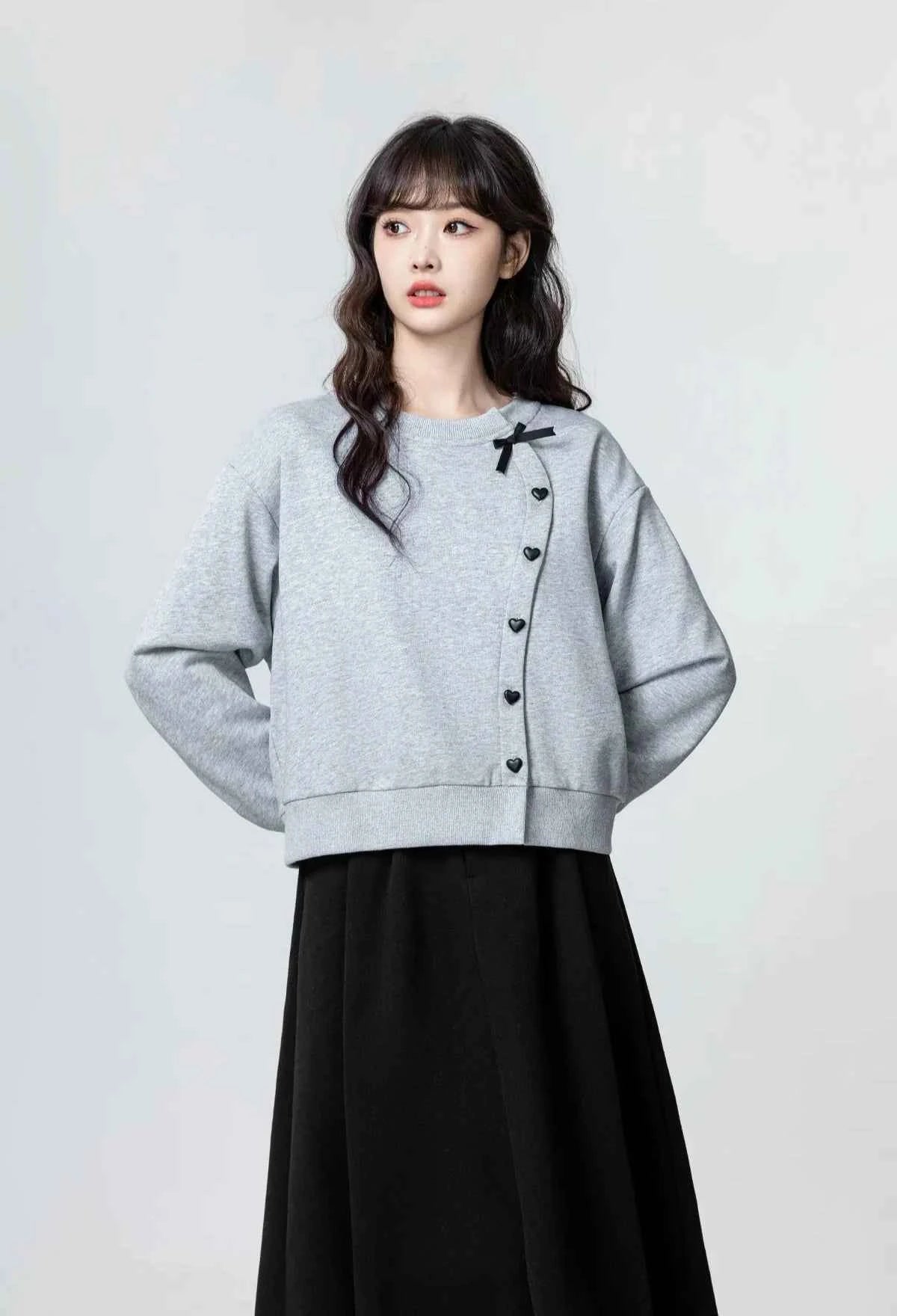 korean Tender Bow Button Up Sweater