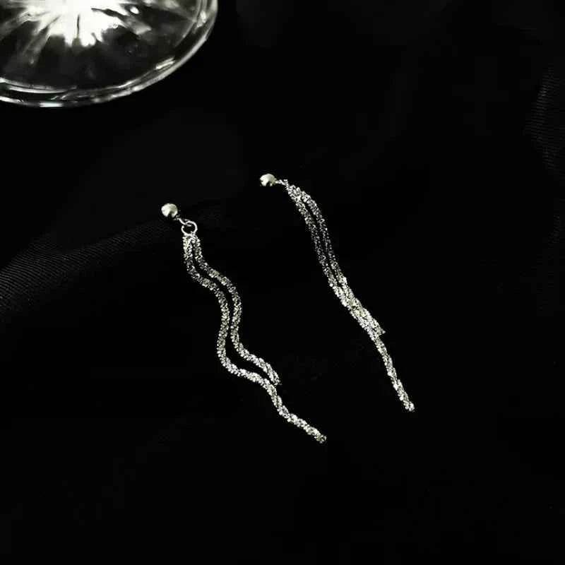 Trendy Chic Silver Tassel Long Earrings