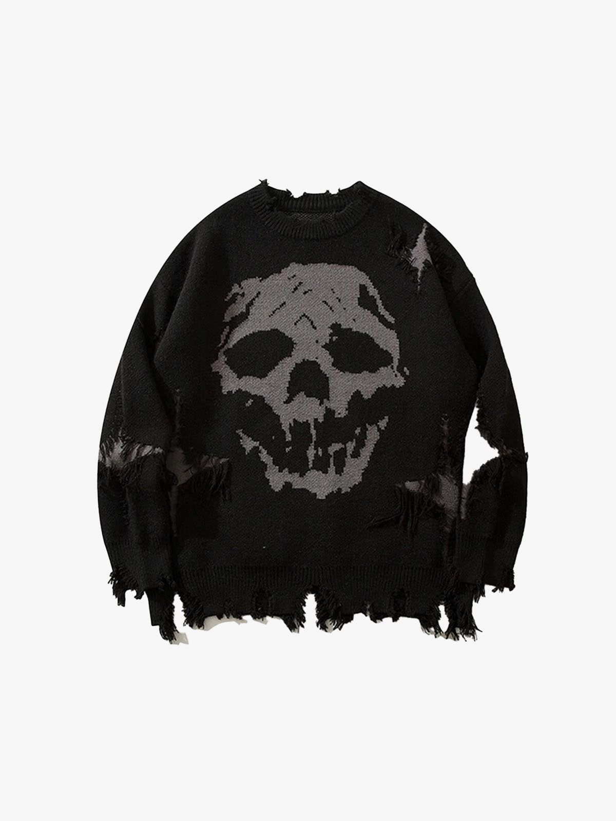 Distressed Gothic Skull Knitted Sweater