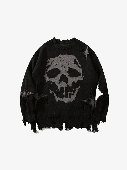 Distressed Gothic Skull Knitted Sweater