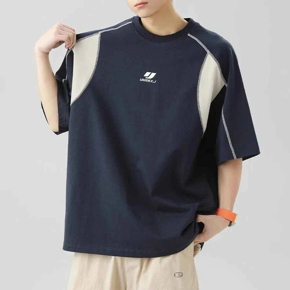 Breathable Contrast Embroidery Short Sleeve T-Shirt