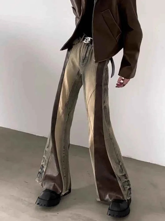 Vintage Colorblock Patchwork Slim Flare Jeans