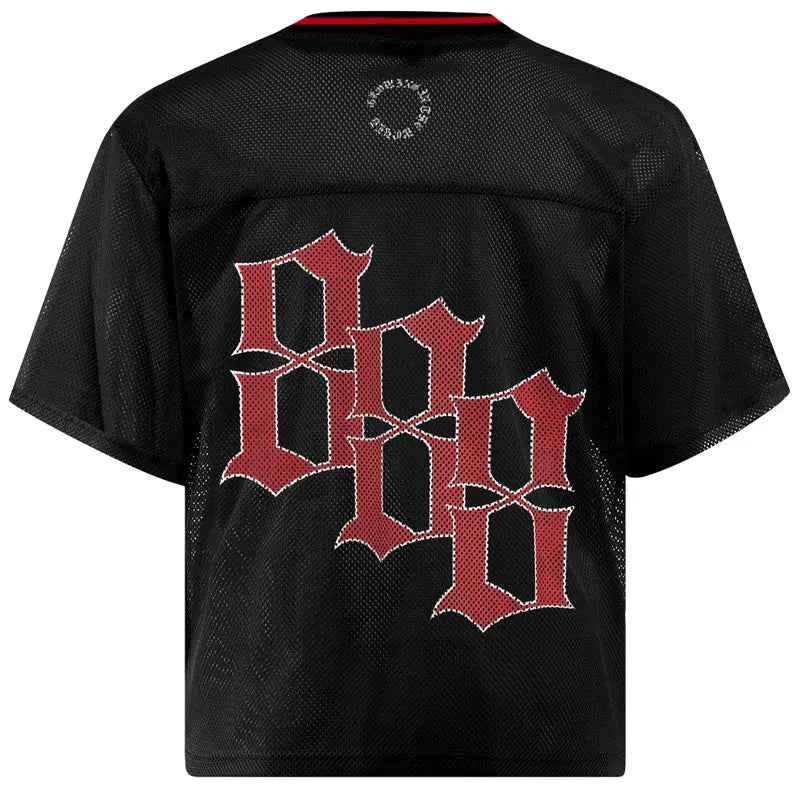 Breathable V-Neck Collar Mesh Graphic Printed T-Shirt