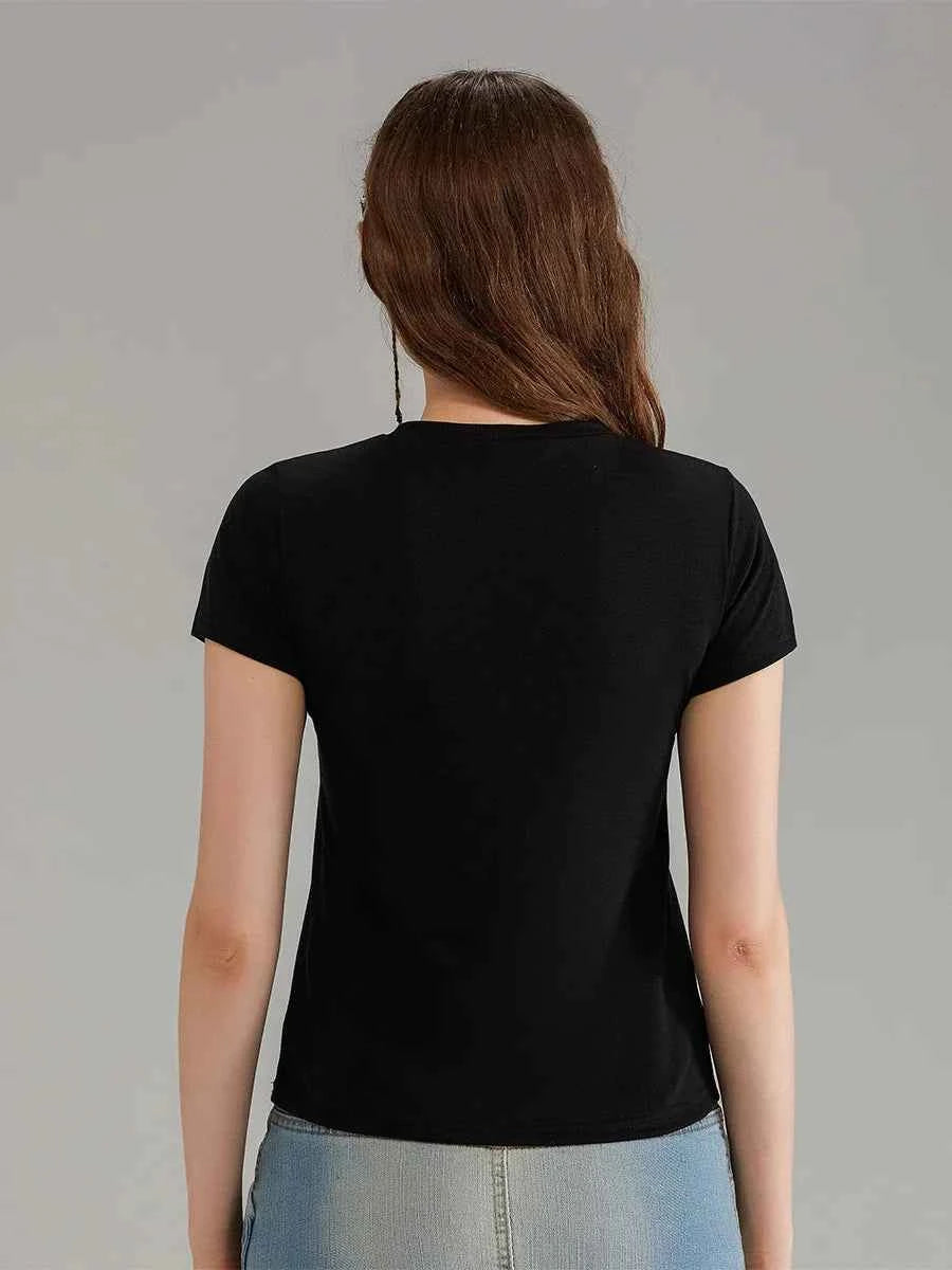 Soft Touch Bow Print Slim Fit Short T-Shirt