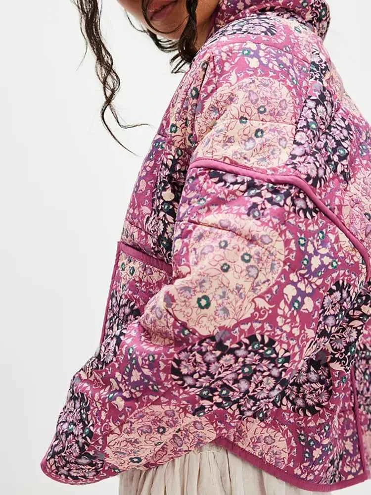 Purple Floral Boho Chic Padded Jacket