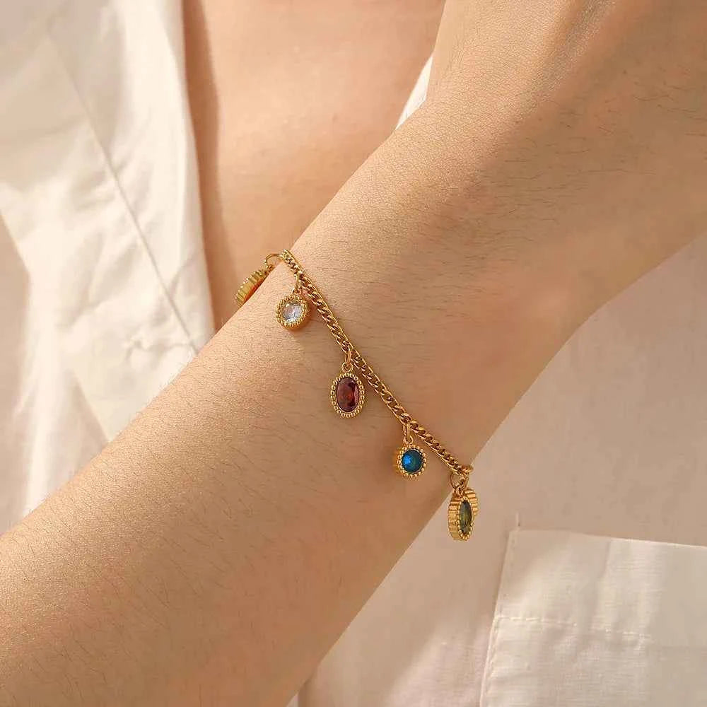 Colorful Rhinestone Oval Stainless Steel Bracelet