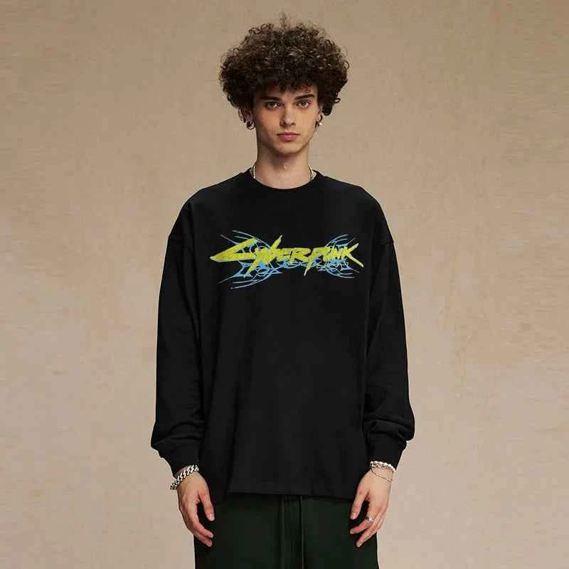 Black Anime Devil Graphic Long Sleeve T-Shirt