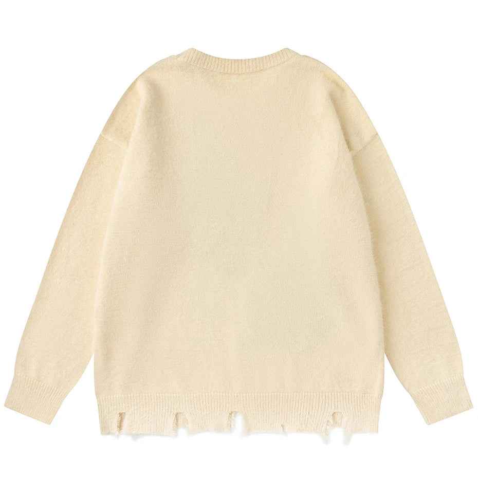 Women Effortless Oversized Ripped Knit Sweater