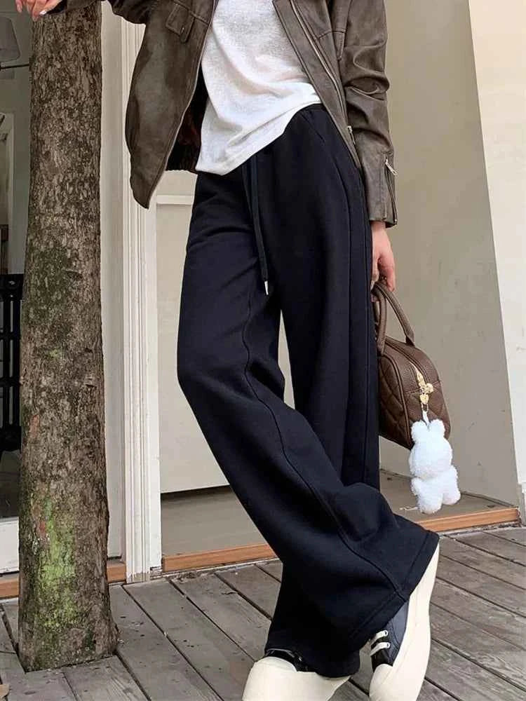 Streetwear Vintage High Waist Casual Lace-Up Sweatpants