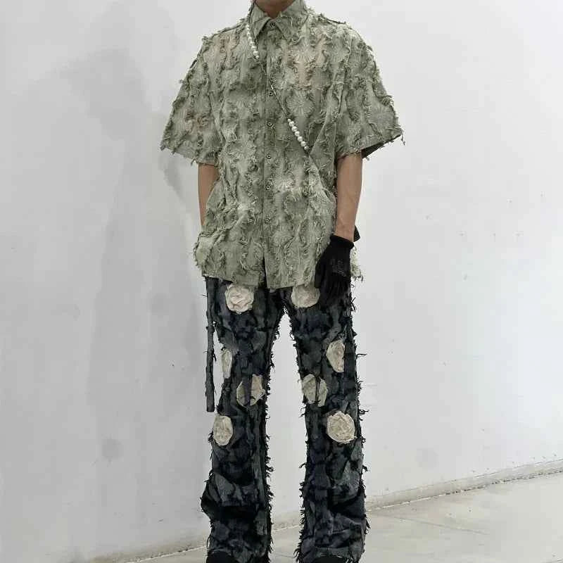 Summer Patchwork Tassel Short Sleeve Shirt