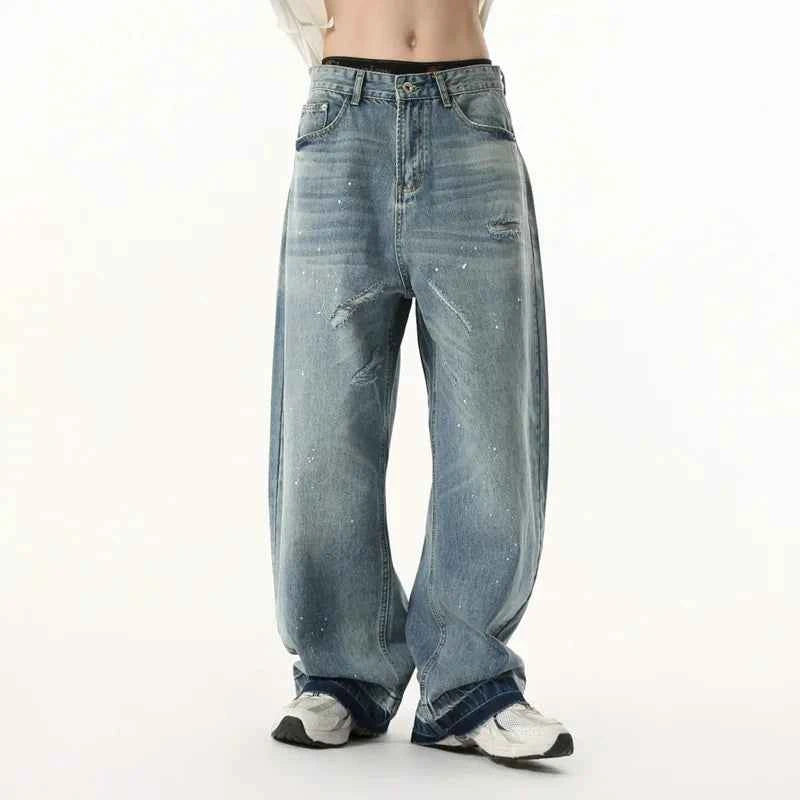 White Cat Whisker Washed Straight Jeans