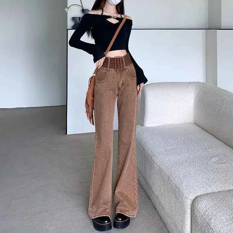Vintage High Waist Flare Denim Straight Jeans