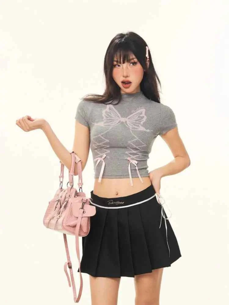 Vintage Bow Short Sleeve Crop T-Shirt