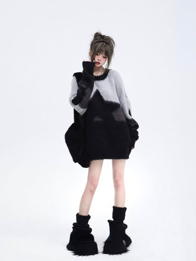 Japanese Oversized Vintage Star Embroidered Sweater - Luxuryurbanwear
