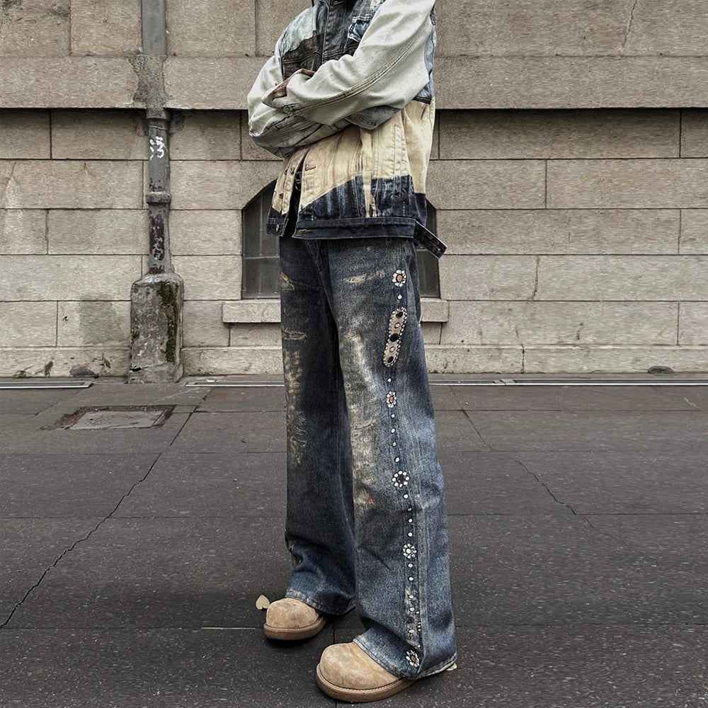 Vintage Digital Printed Distressed Jeans