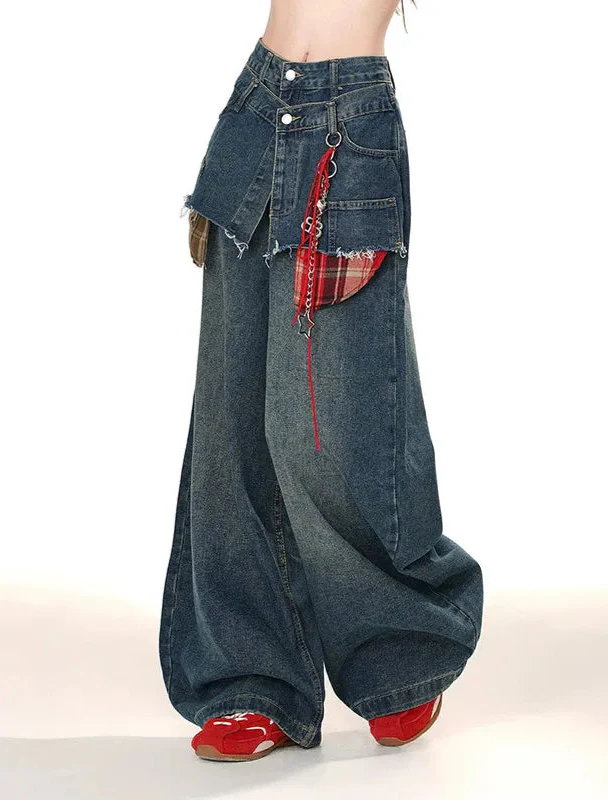 Women Popular Patchwork Wide Leg Jeans - Luxuryurbanwear