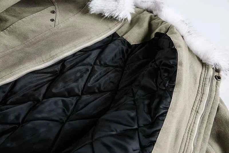 Travel-Essential Oversized Fur Stand Collar Parka Jacket