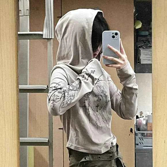Weekend Uniform Punk Style Grunge Print Hoodie