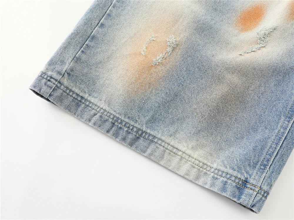 Streetwear Flattering Distressed Tie-Dye Denim Short