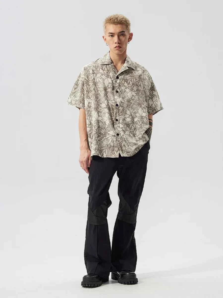 Men Korean Style Floral Printed Loose Lapel Shirt