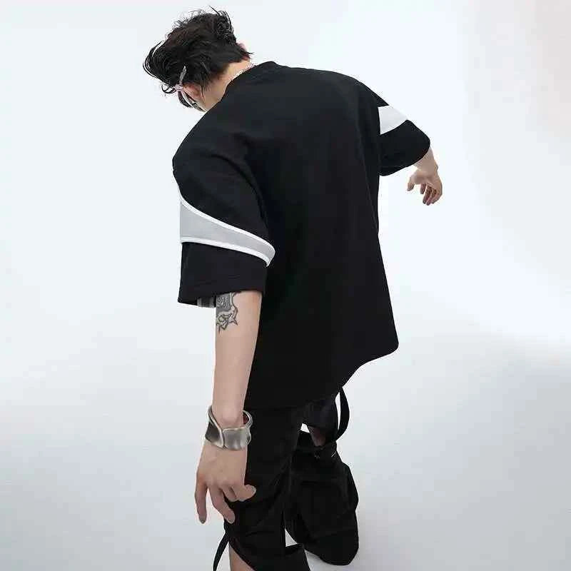 Men Streetwear Color Contrast Splicing Design T-Shirt