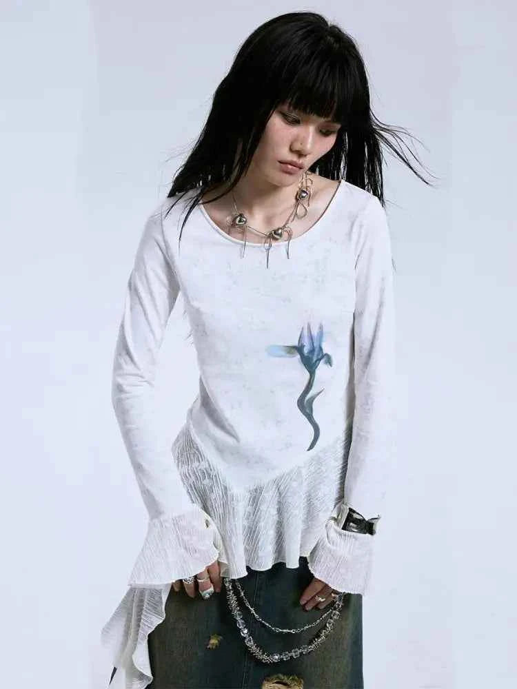 Yedinas Patchwork Gothic Graphic Long T-Shirt