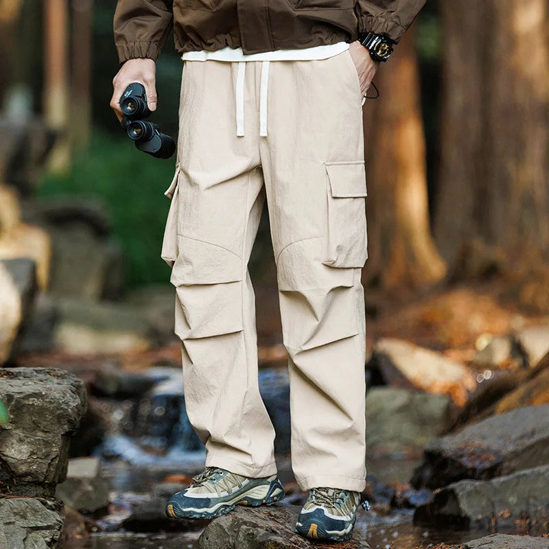 Plain Color Hiking Style Knee Pocket Pants