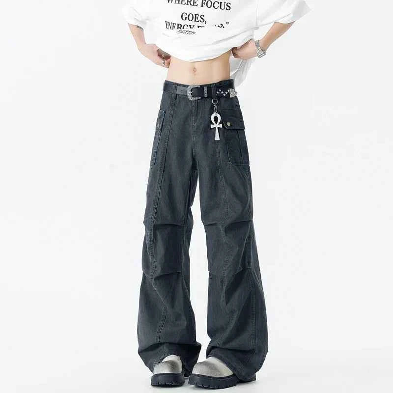 Gray & White Cargo Denim Work Jeans