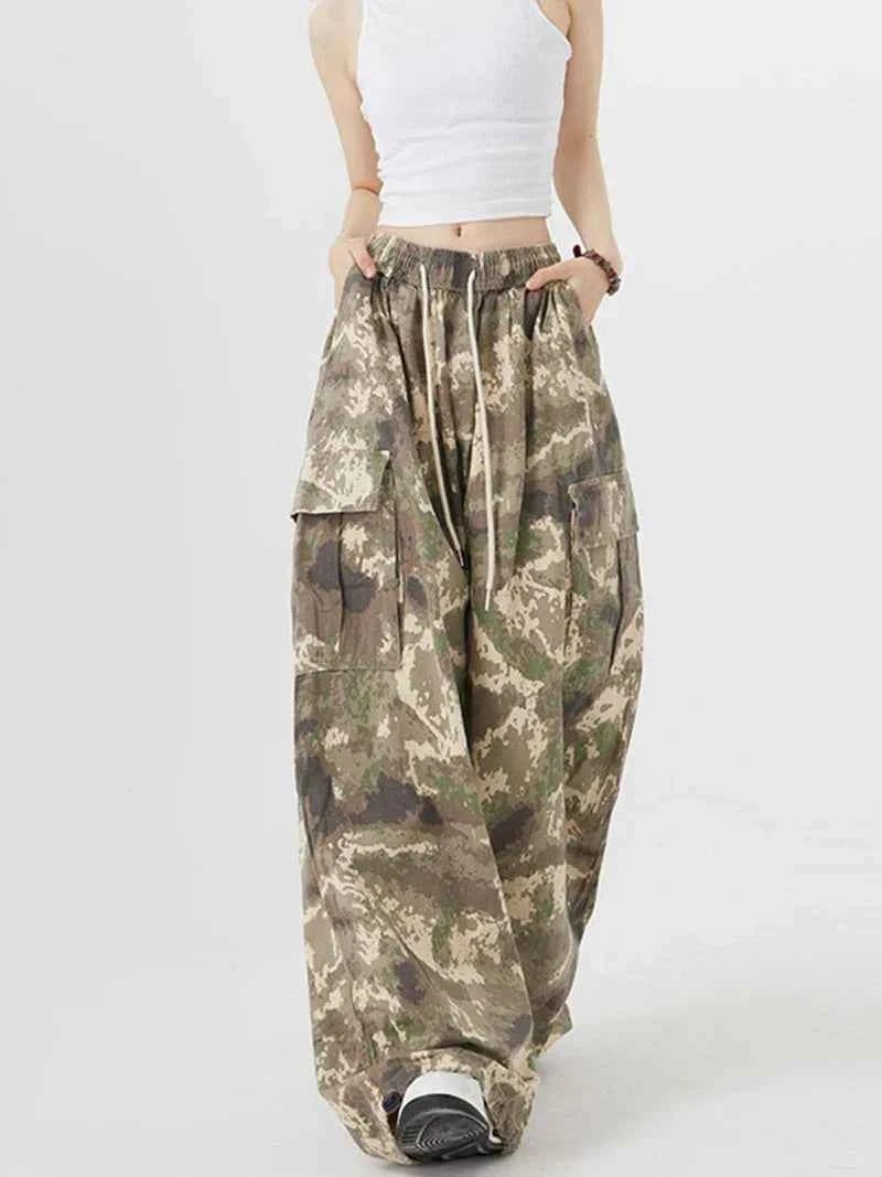 Women Vintage High Waist Camouflage Cargo Pants