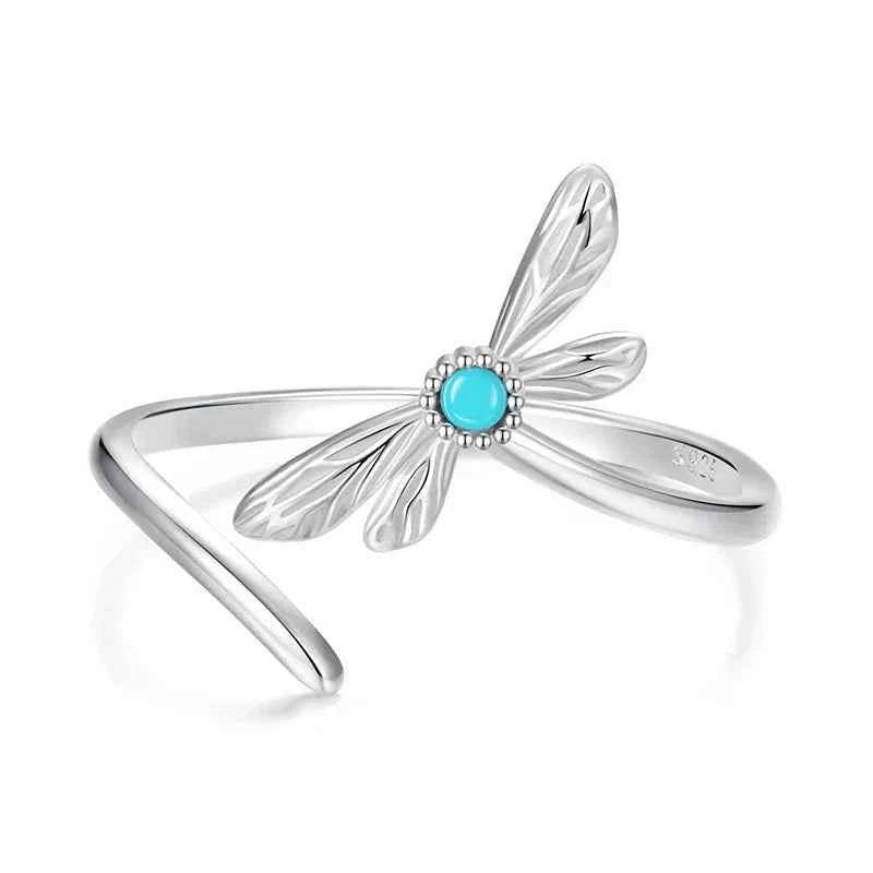 Elegant Turquoise Dragonfly Adjustable Statement Ring