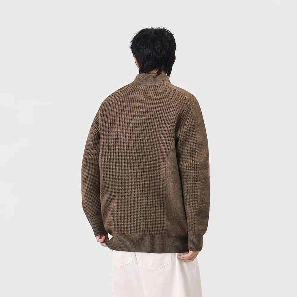 Cozy Mock Neck Half Zipper Waffle Knit Sweater
