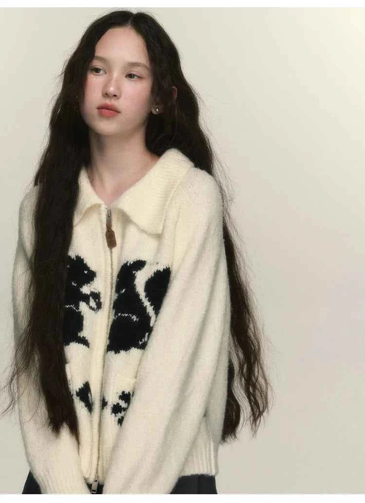 Cute Oversized Squirrel Graphic Cardigan