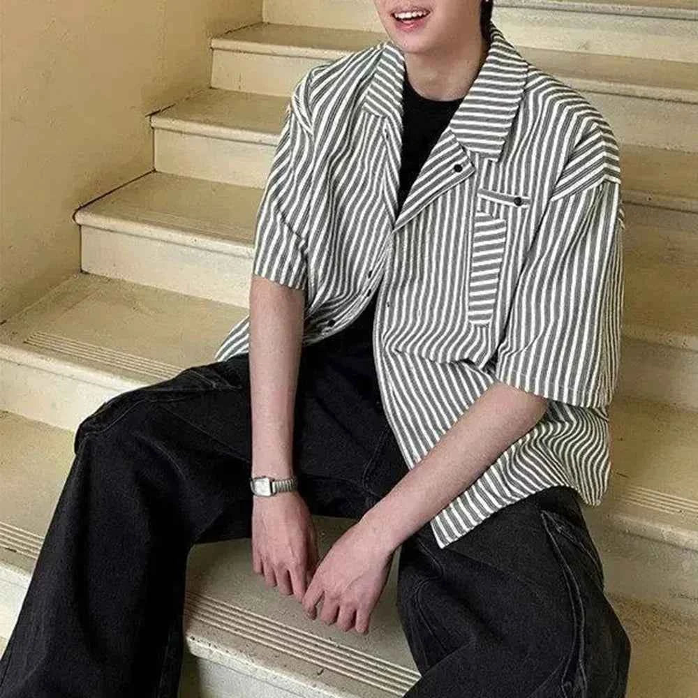 Y2K Retro Vertical Striped Short Sleeve Shirt