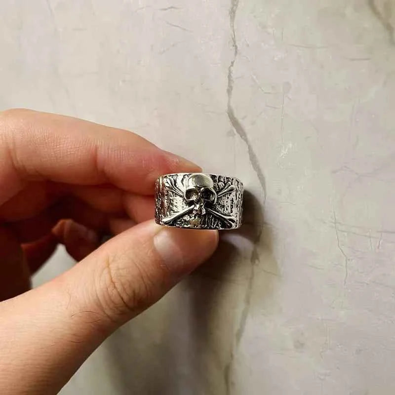 Punk Gothic Silver Retro Skull Wide Ring