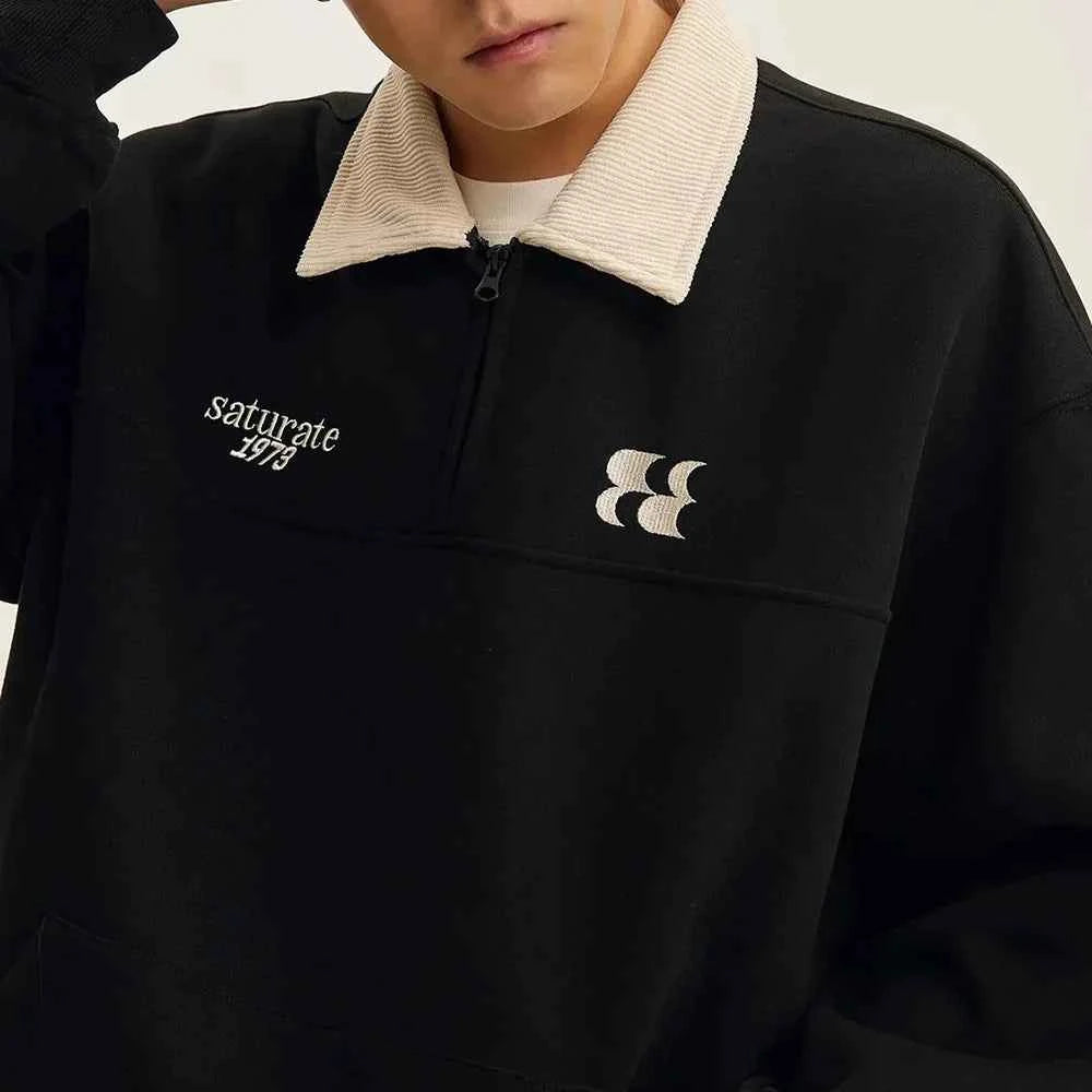 Velvet Embroidered Turn-Down Collar Sweatshirt
