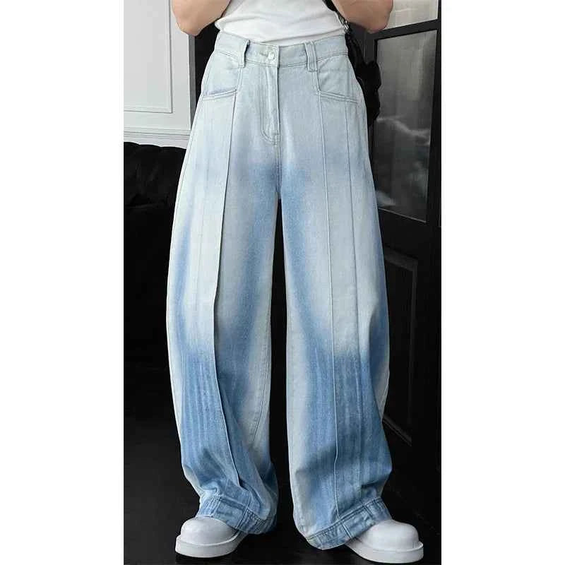 Gradient Patchwork Washed Blue Jeans