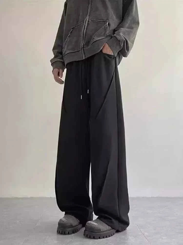 Men's Casual Pleated Drawstring Straight Leg Sweatpants